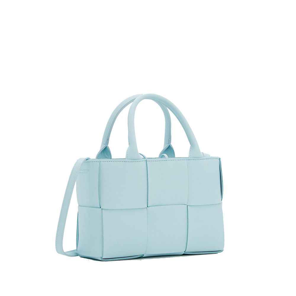 Bottega Veneta Mini Intrecciato Drawcord Tote leather light blue bag front view