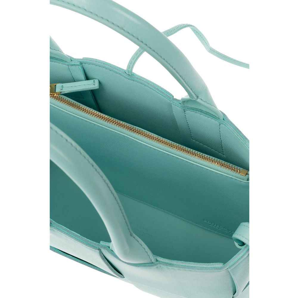 Bottega Veneta Mini Intrecciato Drawcord Tote turquoise leather interior view