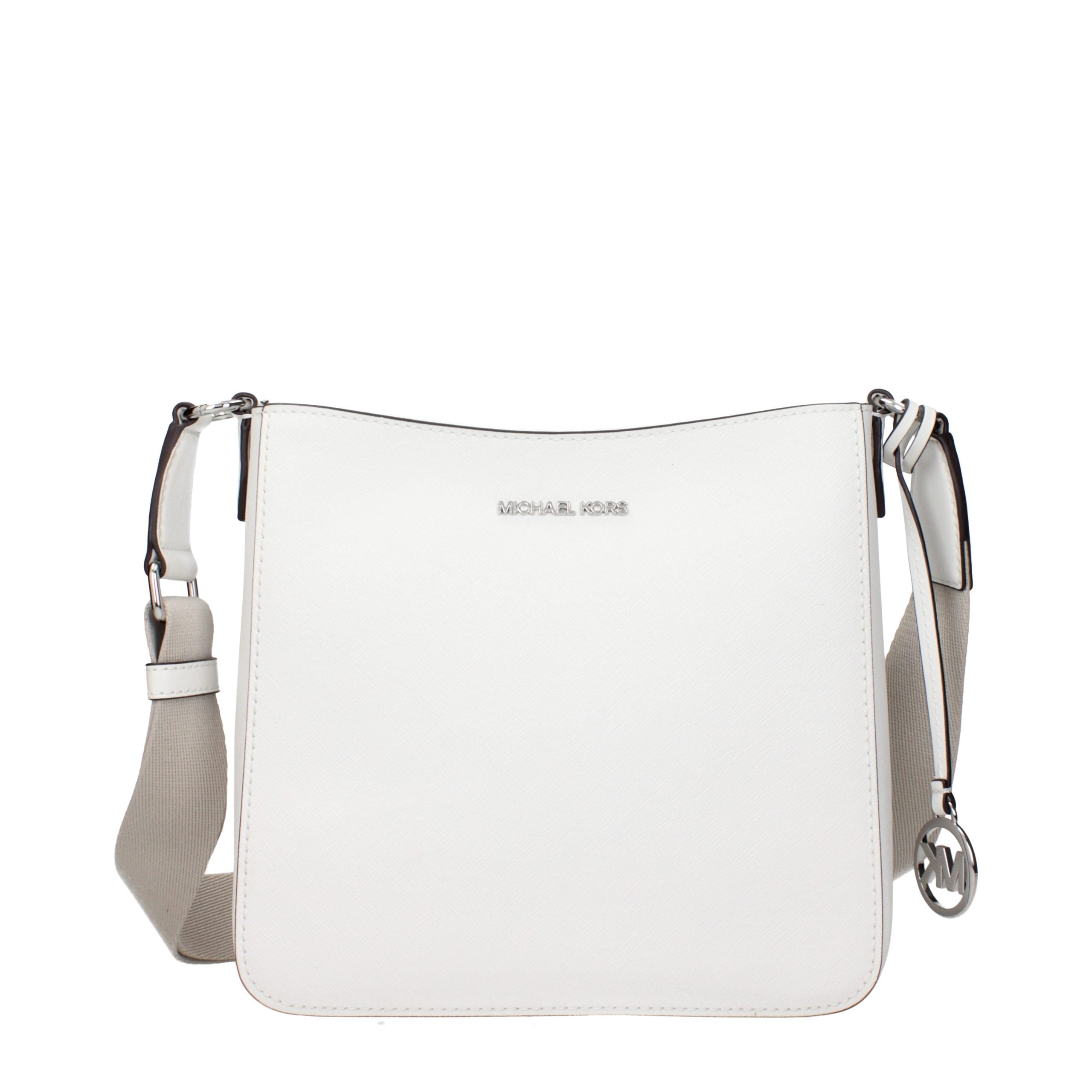 Michael Kors white leather shoulder bag with logo charm, front view