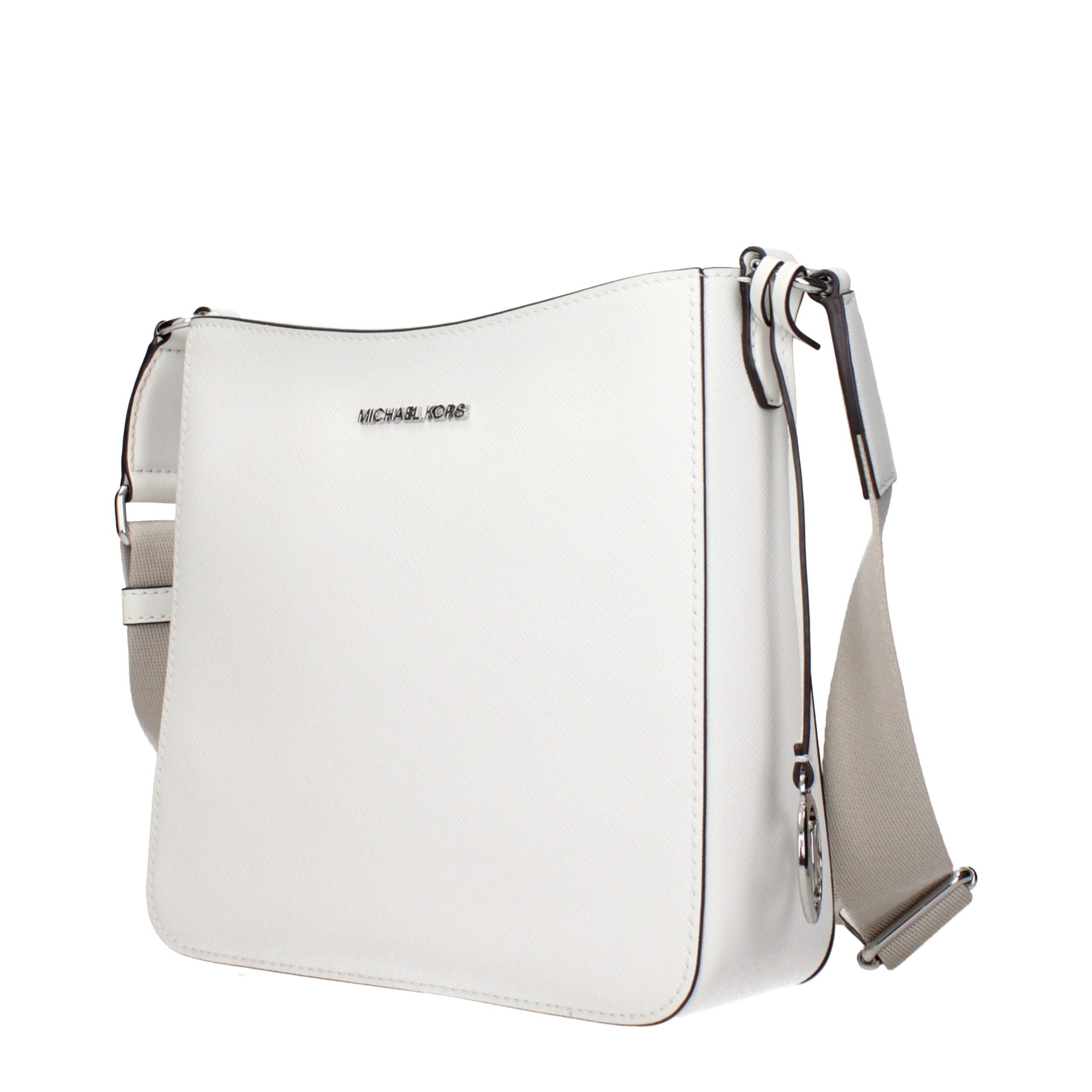 Michael Kors White Leather Shoulder Bag, structured, front view.