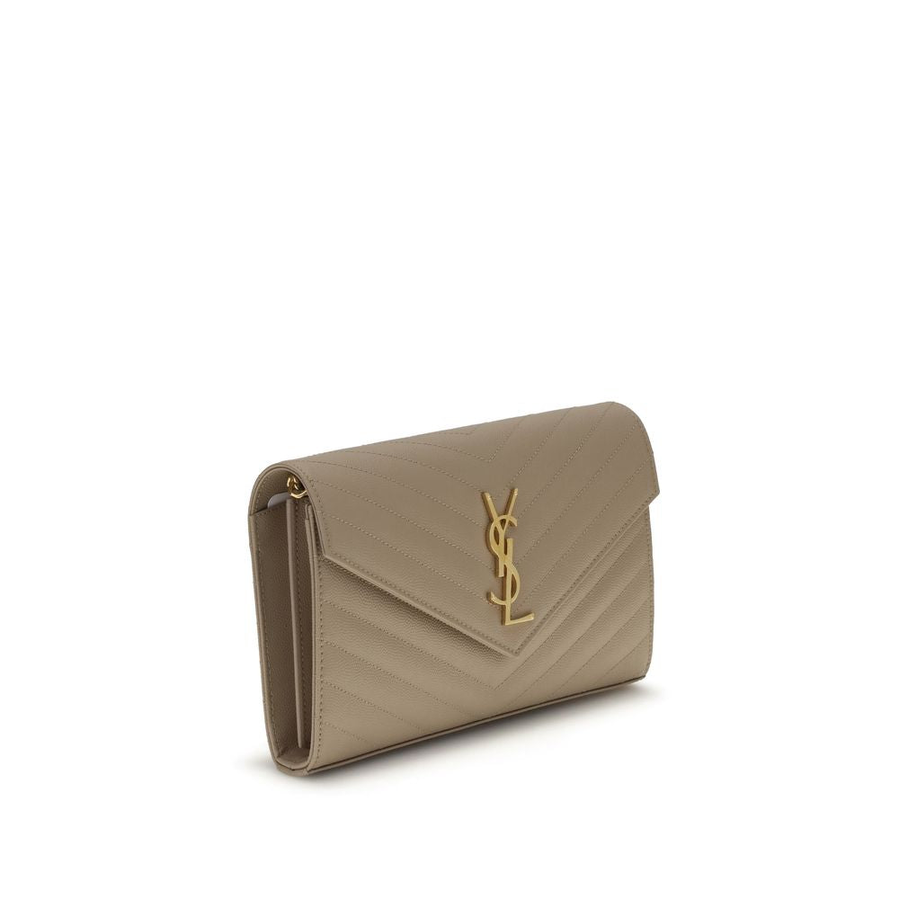Saint Laurent Beige Monogram Leather Shoulder Bag