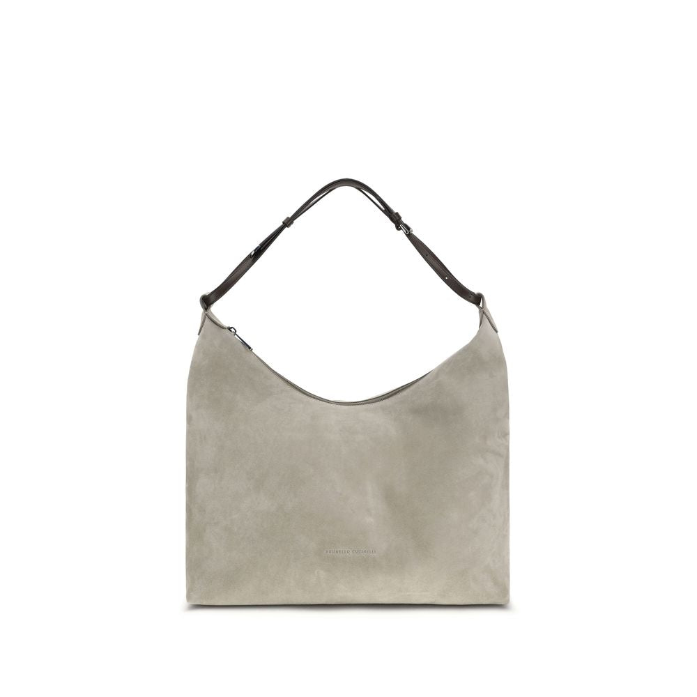 Brunello Cucinelli Gray Suede Shoulder Bag