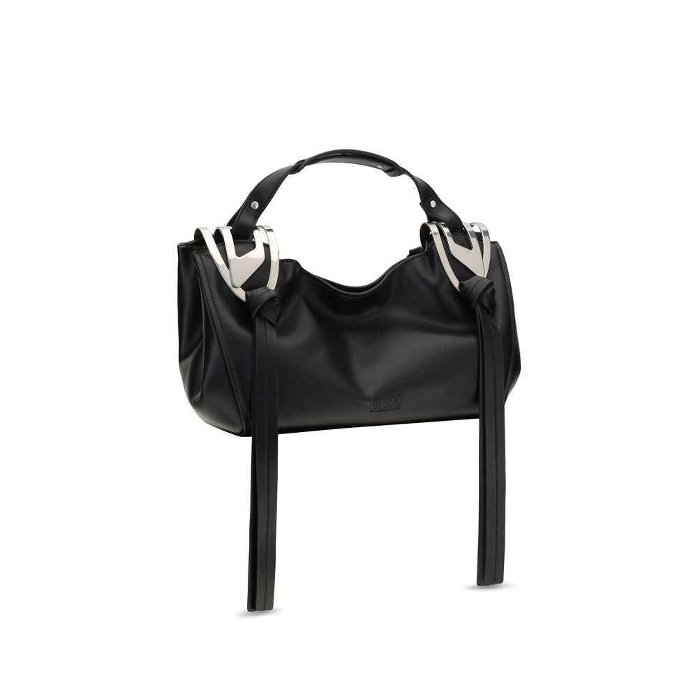 Diesel Knot-D Shoulder Bag, black leather, silver hardware, front view