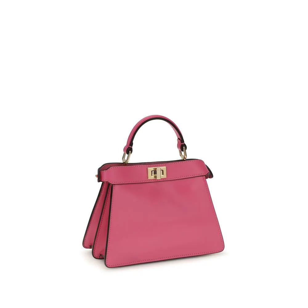 Fendi Peekaboo ISeeU Petite handbag in pink leather, top-handle, gold hardware, front view