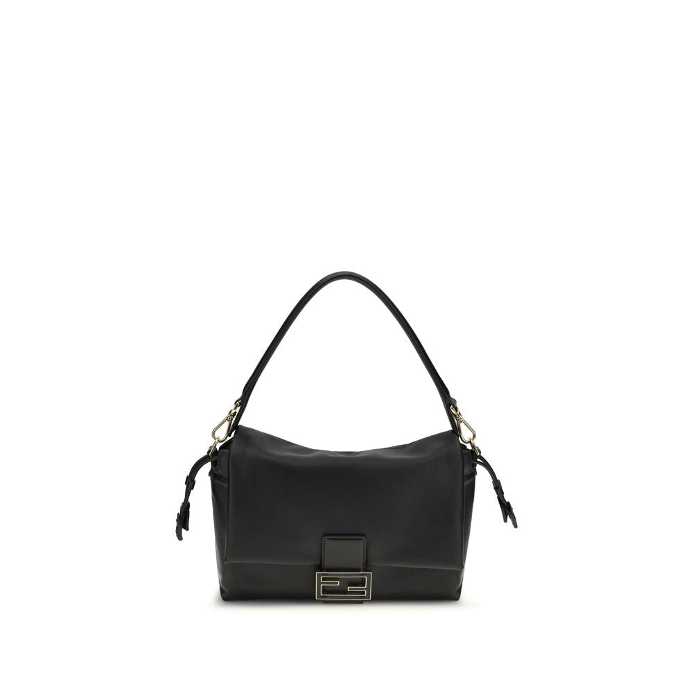 Fendi Mamma Baguette black leather shoulder bag front view