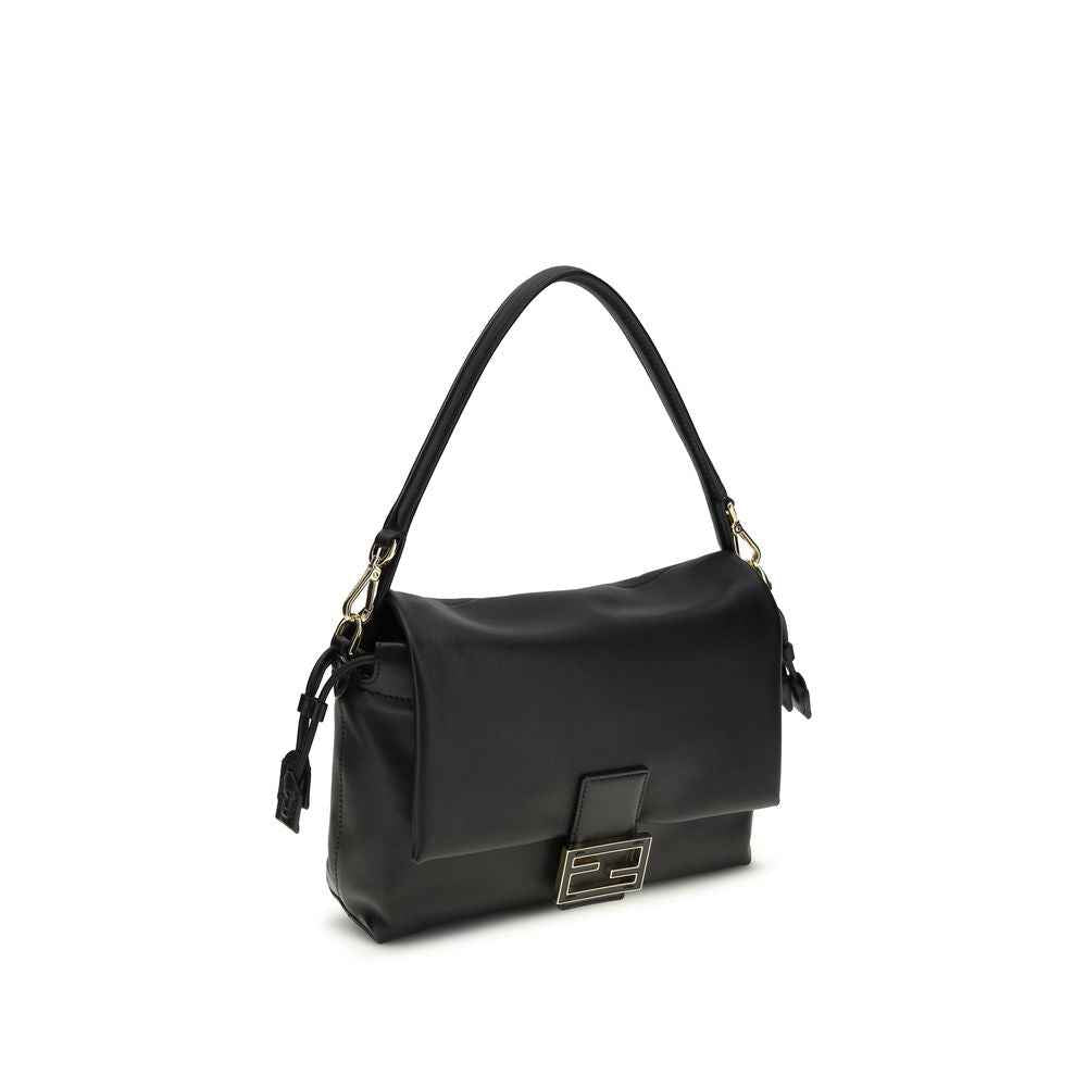 Fendi Mamma Baguette leather black shoulder bag front view