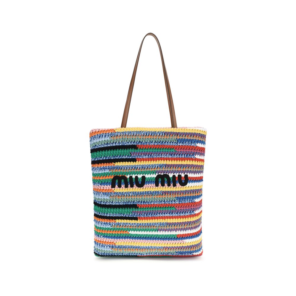 Miu Miu Multicolor Cotton Shoulder Bag, crochet cotton, front view