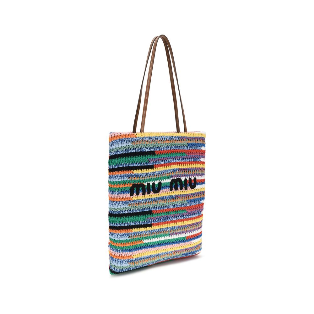 Miu Miu Multicolor Cotton Shoulder Bag, crochet-knit exterior, front view