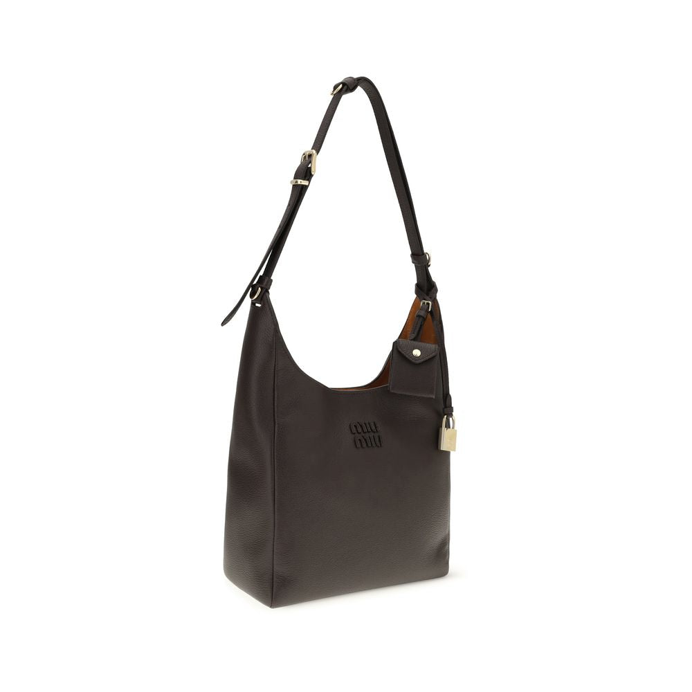 Miu Miu Bos Taurus brown calf leather shoulder bag, three-quarter front view