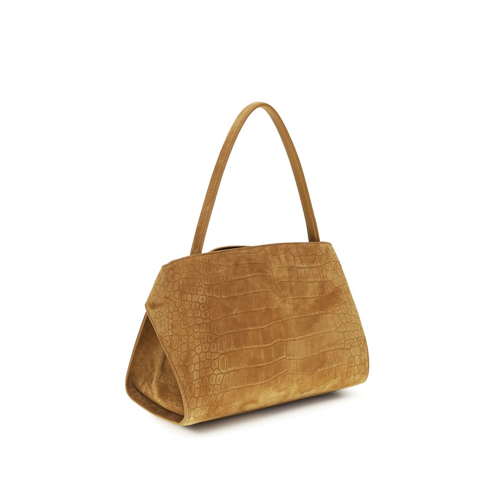 Ferragamo beige goatskin shoulder bag in front-angled view