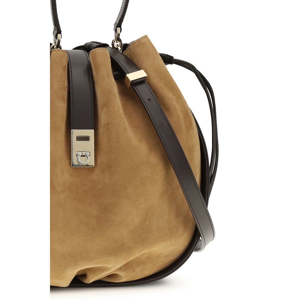 Ferragamo Brown Hug Buckle Bucket Bag