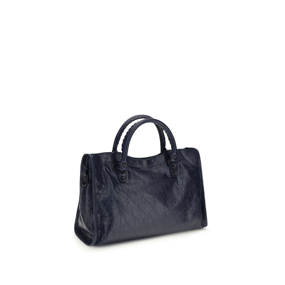 Balenciaga Bos Taurus shoulder bag navy calf leather front-angled view