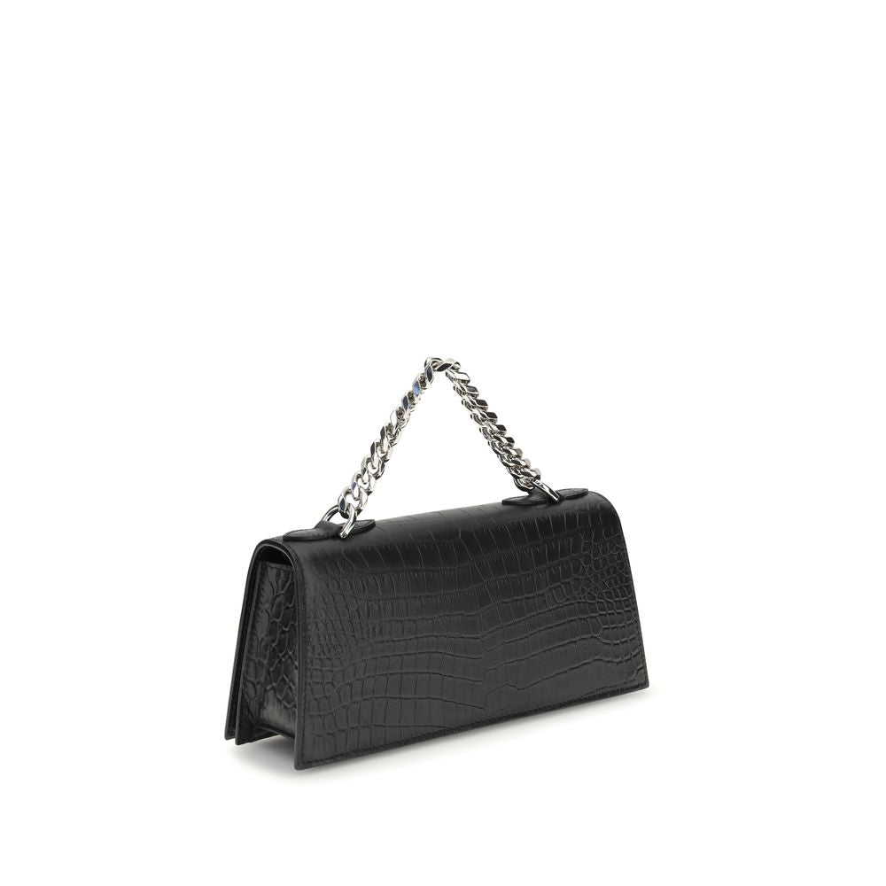 Alexander McQueen Bos Taurus calf leather black shoulder bag with chain handle, front view