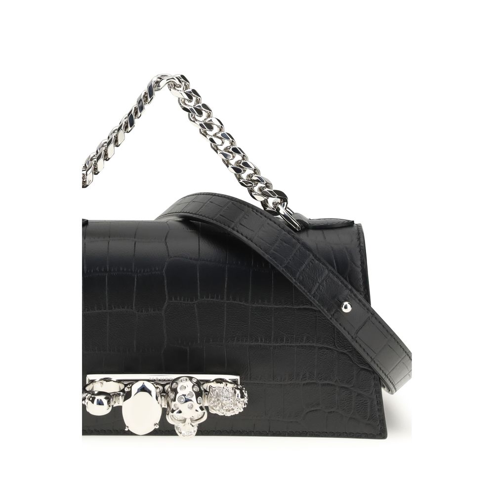 Alexander McQueen Bos Taurus black crocodile-embossed calf leather shoulder bag, front view