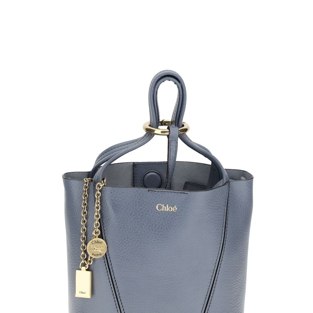 Chloé Bos Taurus calf leather blue shoulder bag front view.
