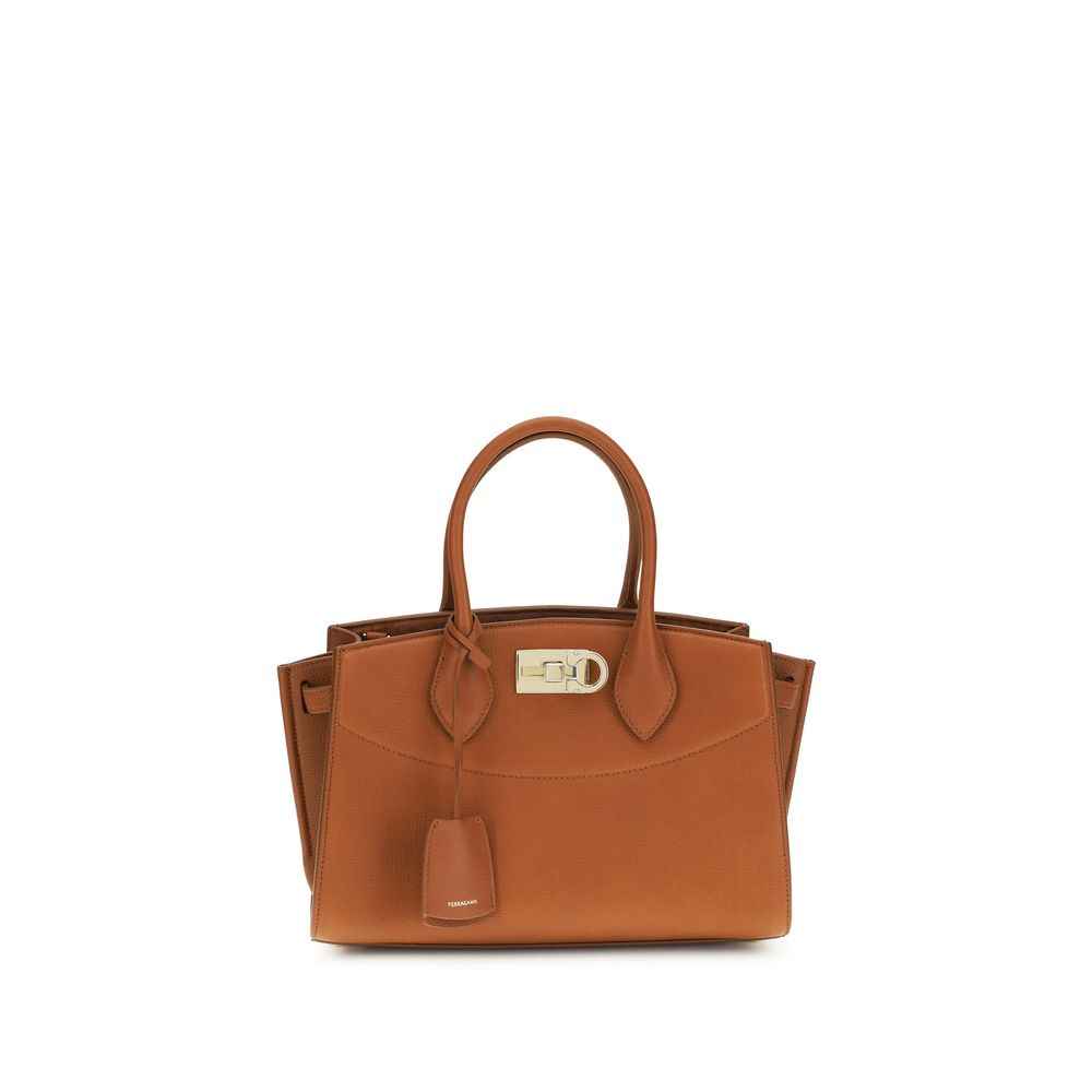 Ferragamo Studio Soft Bag leather brown top-handle handbag front view