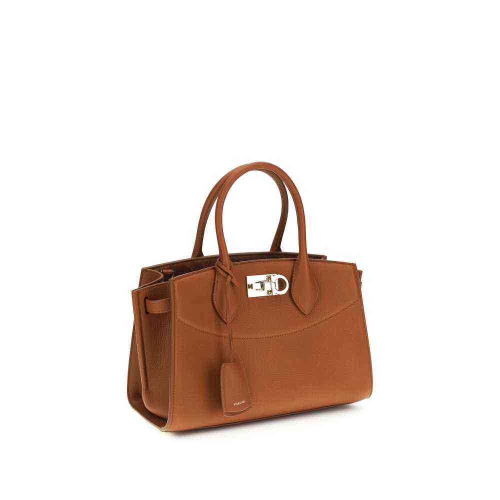 Ferragamo Studio Soft Bag leather brown, top-handle tote, front view