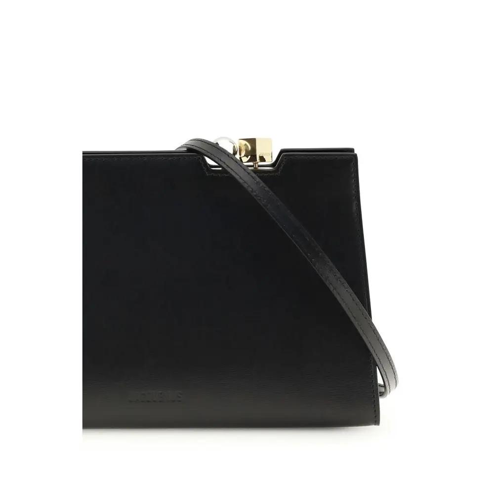 Jacquemus Le Salon black leather shoulder bag front view