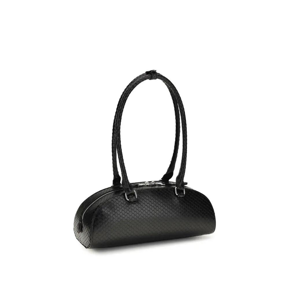Diesel DR Dome black snake-embossed leather shoulder bag, front view