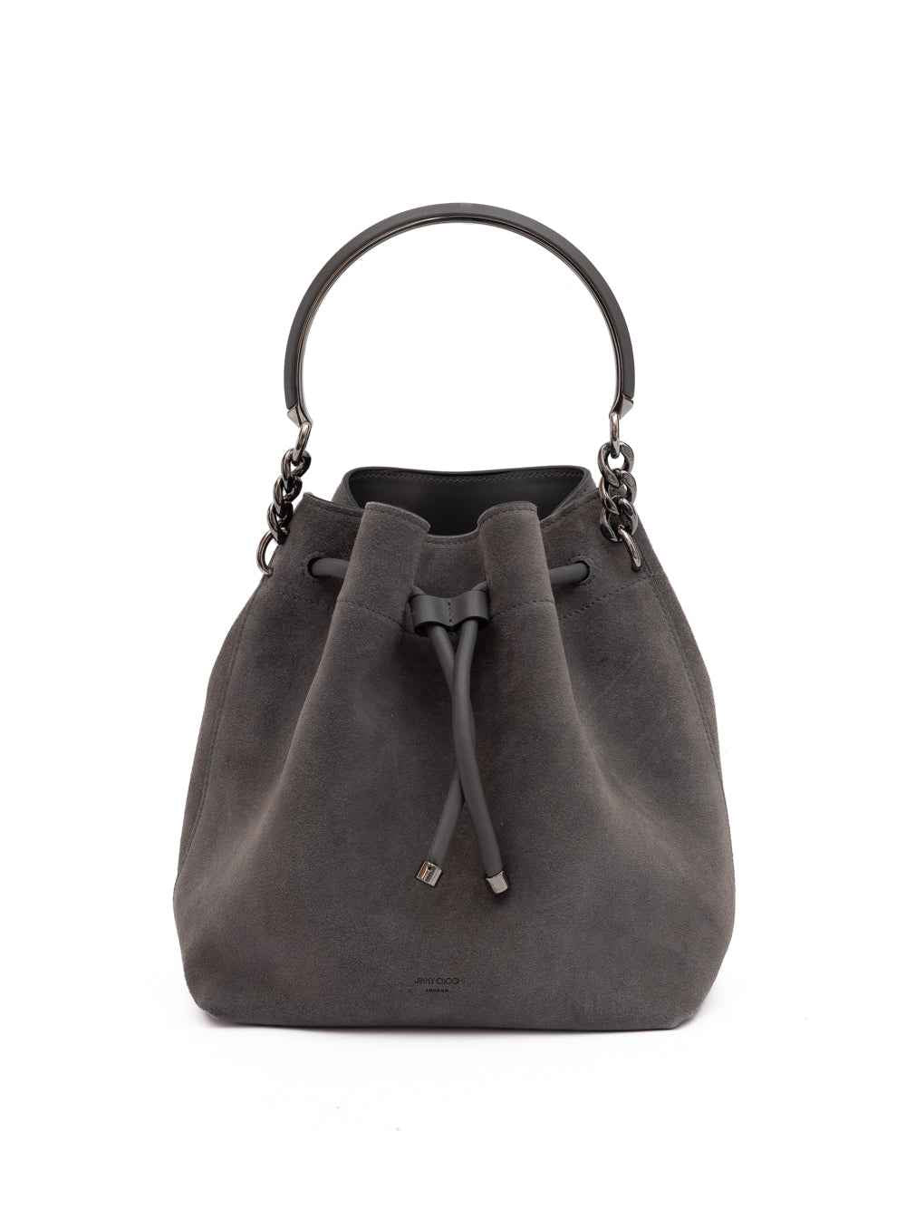 Jimmy Choo Grey Bon Bon Suede Bucket Bag
