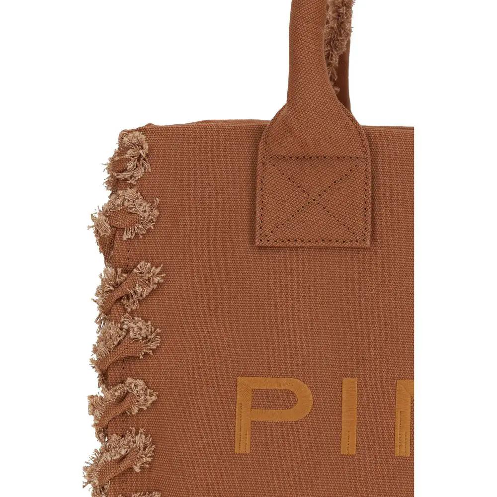 PINKO Brown Cotton Shoulder Bag fringe trim front view
