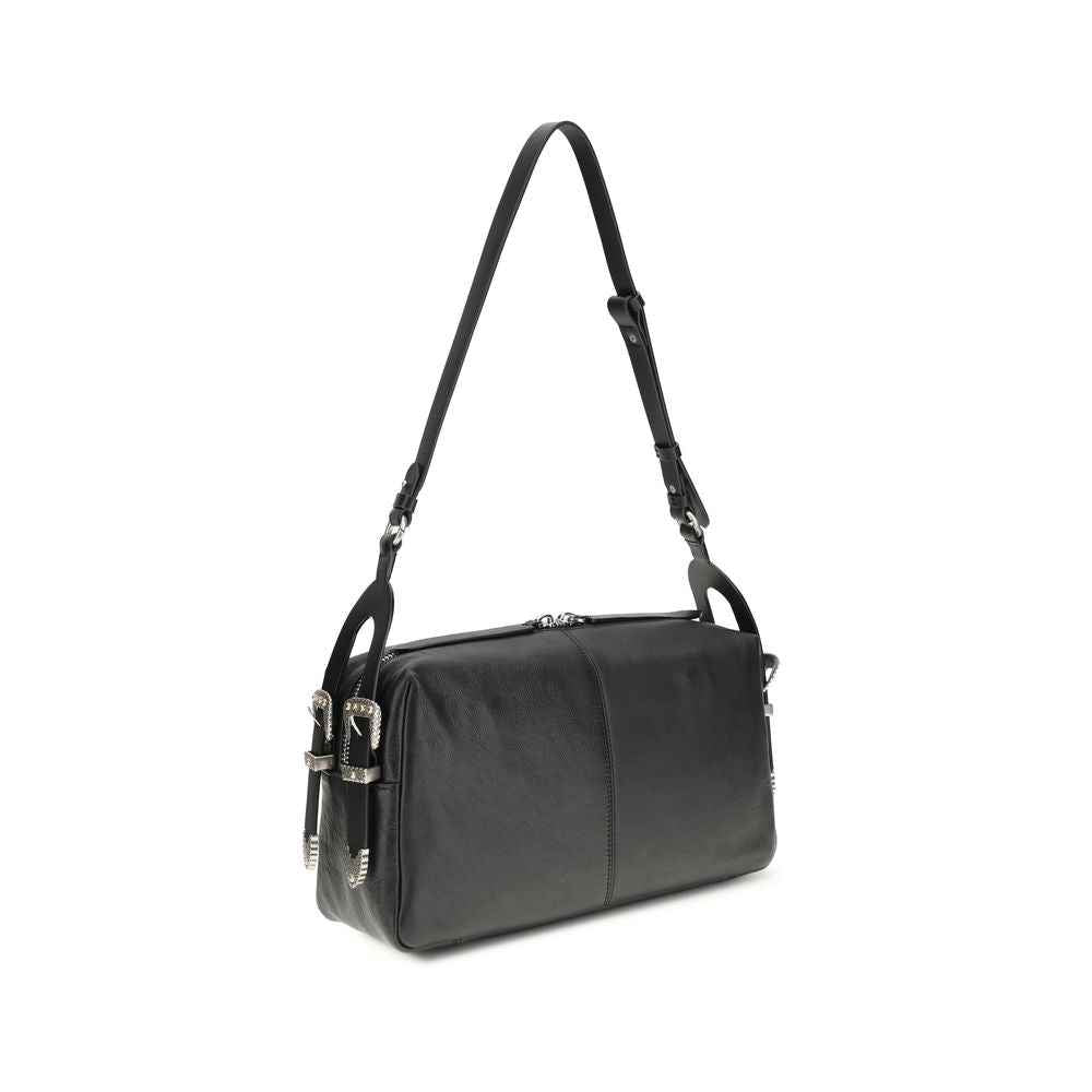 PINKO Bos Taurus calf leather black shoulder bag, front view
