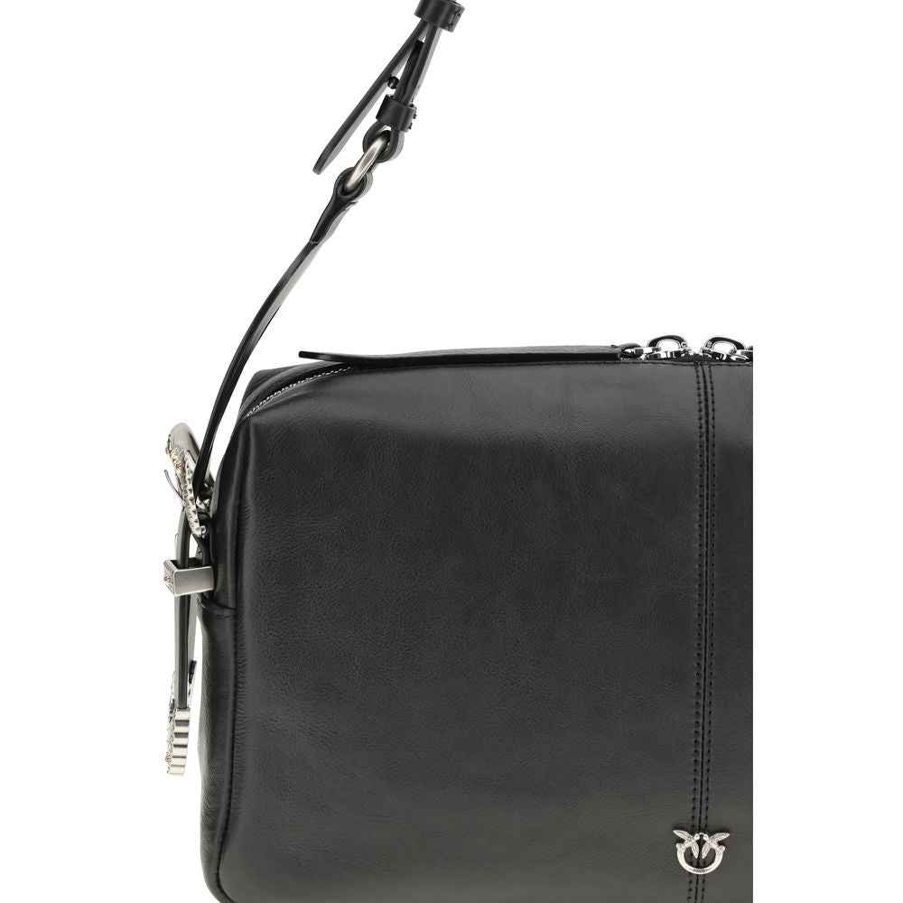 PINKO Bos Taurus Shoulder Bag black calf leather with logo emblem, shoulder bag side view