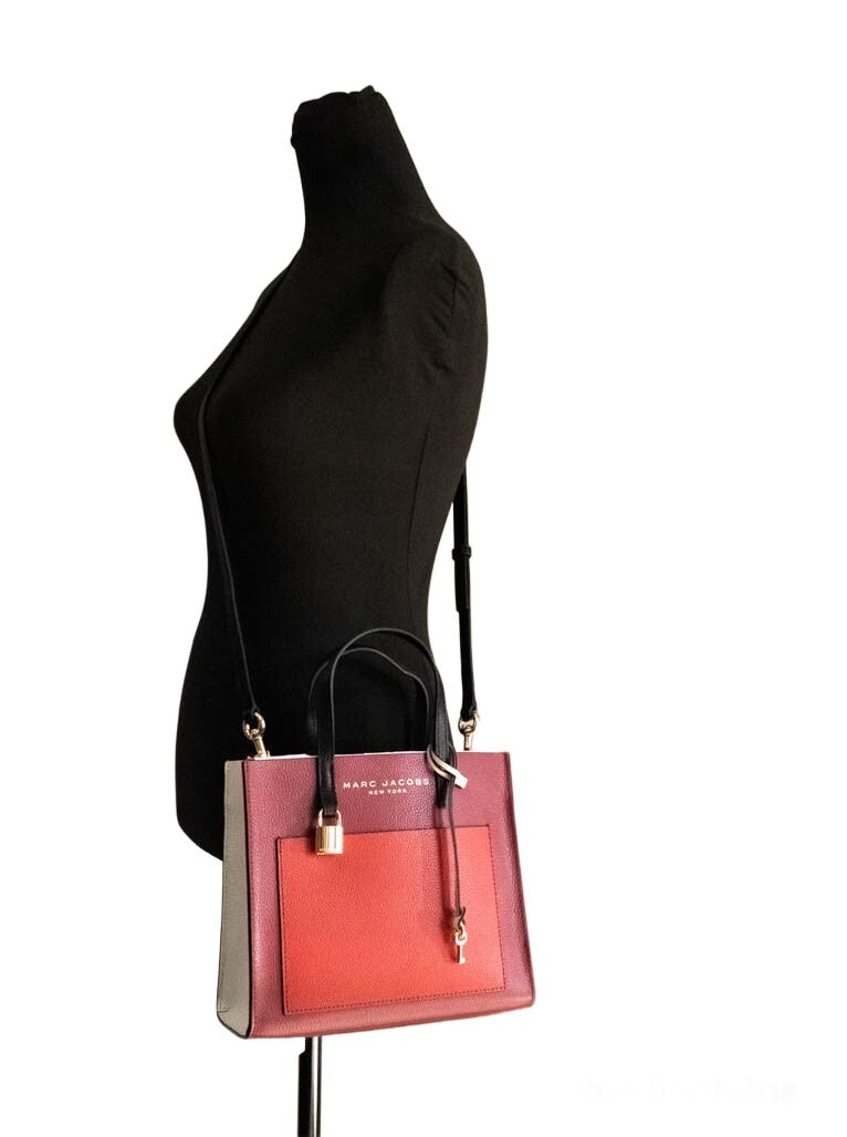 Marc Jacobs Grind Mini Pomegranate Colorblock Leather Tote Crossbody, pink front panel, front view