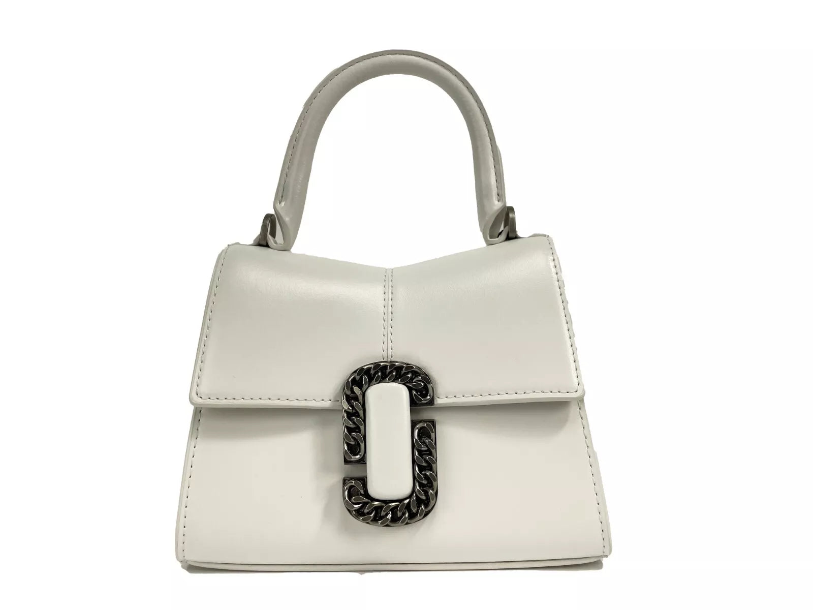 Marc Jacobs The St Marc Mini Top Handle Satchel Crossbody bag, white leather, front view