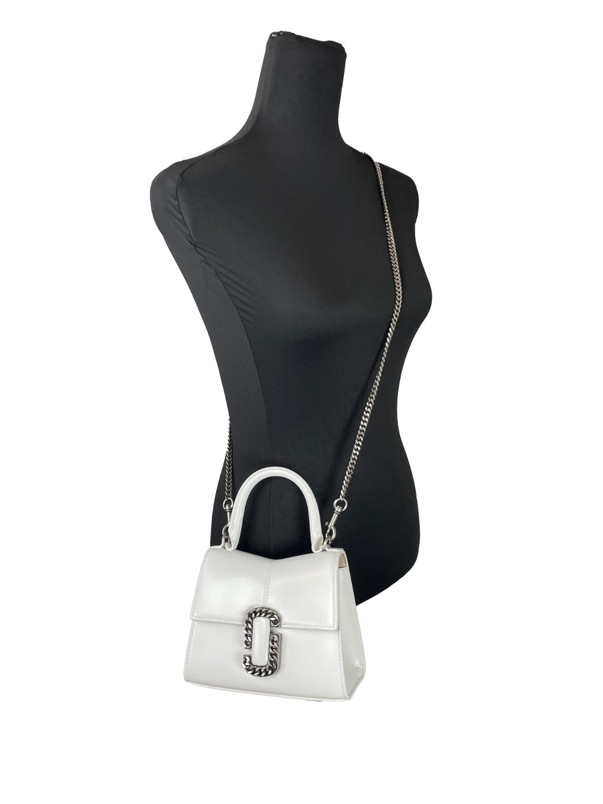 Marc Jacobs The St Marc Mini Top Handle Satchel Crossbody bag leather white front view
