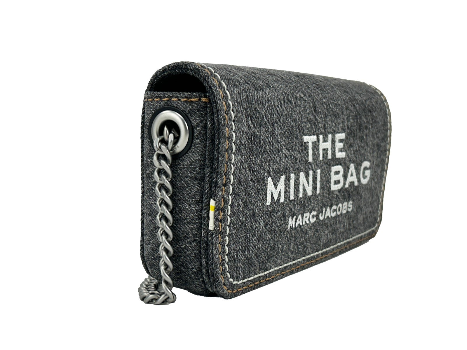 Marc Jacobs The Denim Chain Mini Bag - black wash denim, silver chain strap, front view