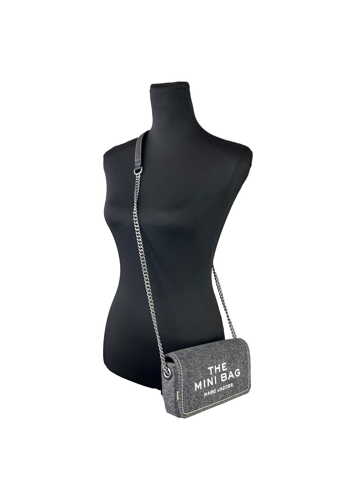 Marc Jacobs The Denim Chain Mini Bag, black wash denim, crossbody bag, front view