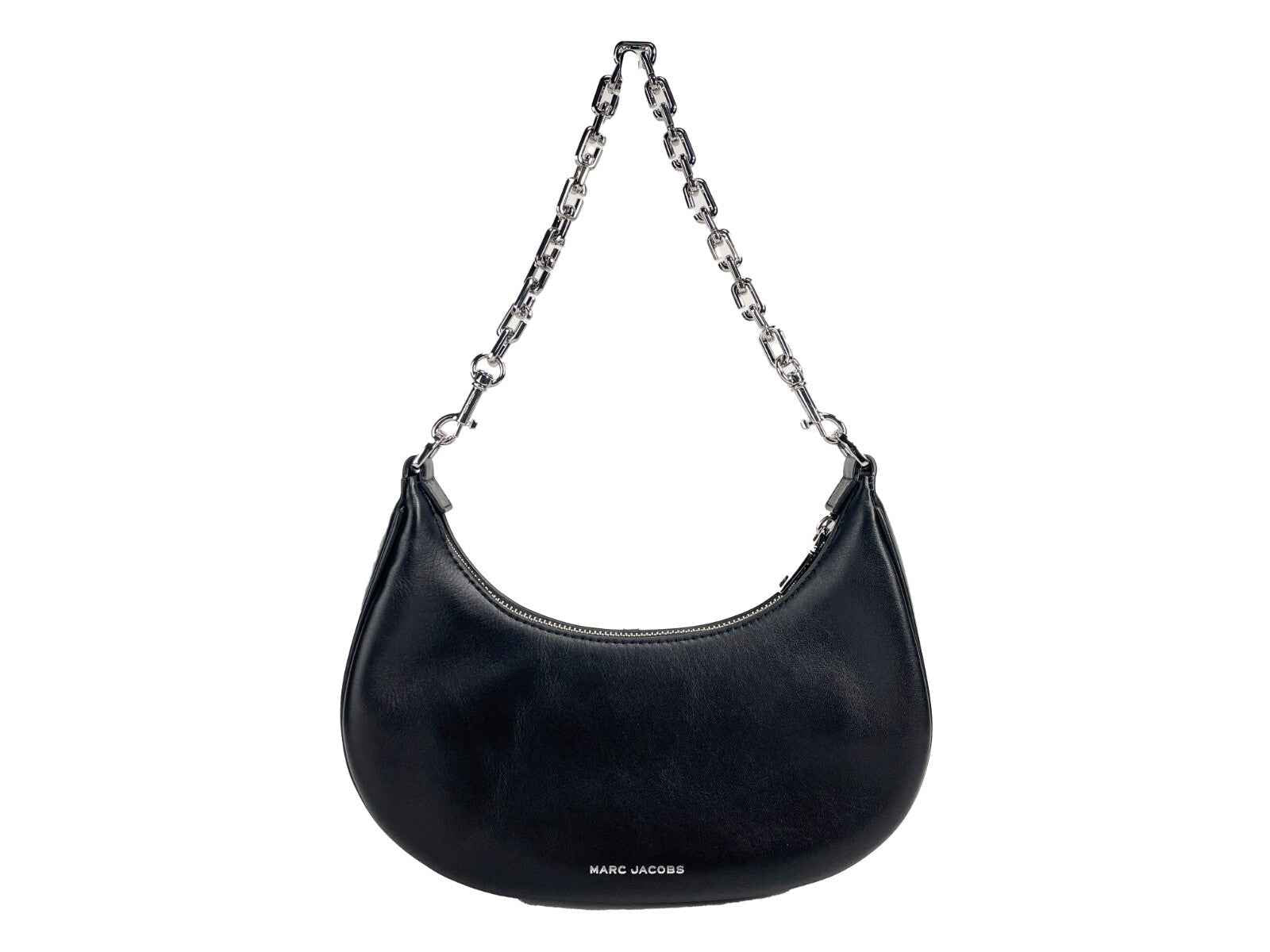 Marc Jacobs The Curve Bag leather black shoulder bag with silver chain strap, front view
