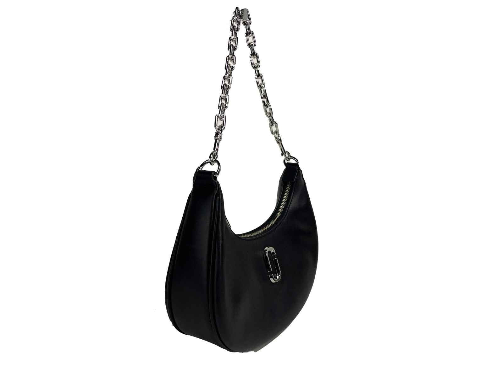 Marc Jacobs The Curve Bag black leather shoulder bag with chain strap, front view