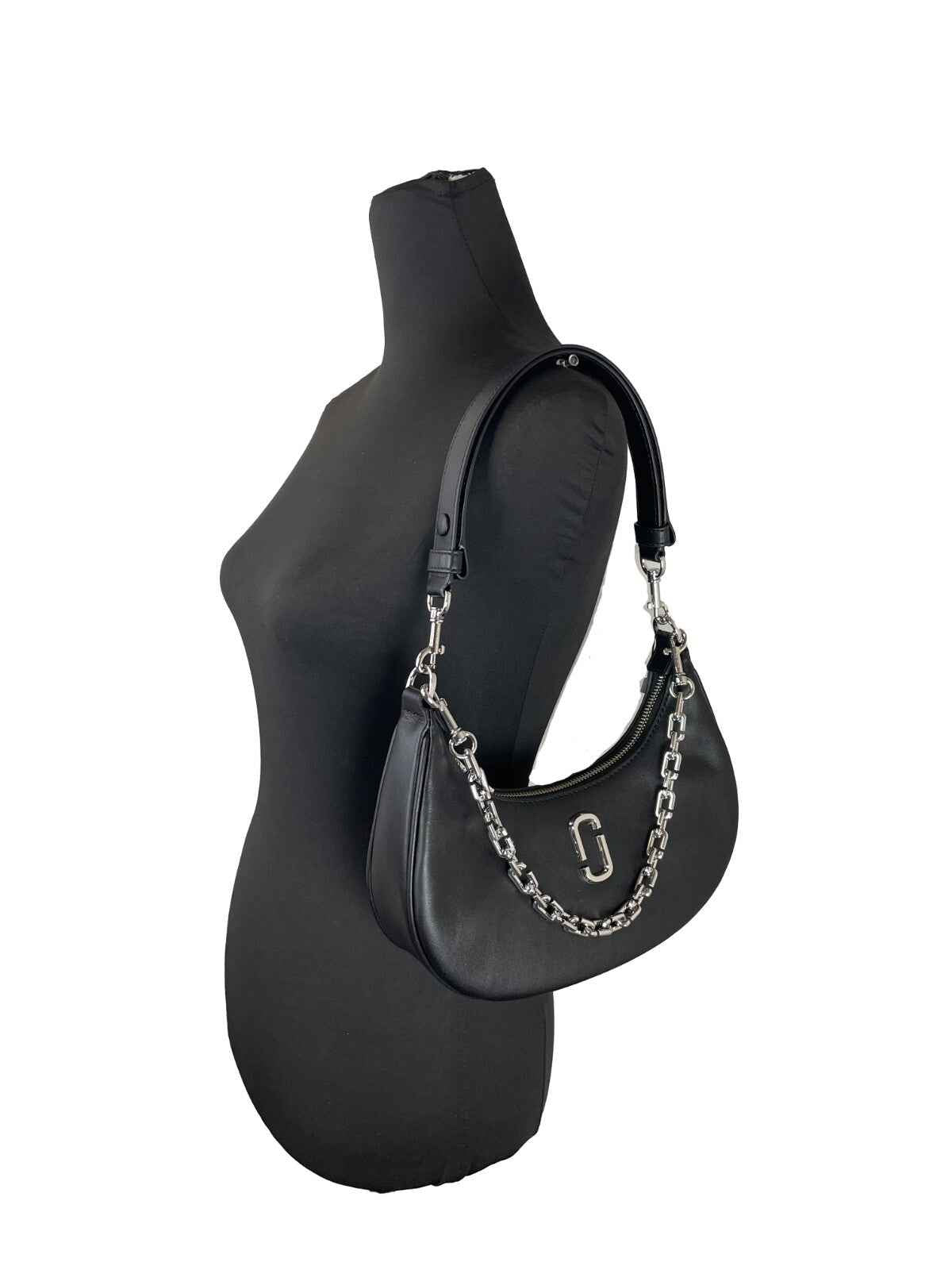Marc Jacobs The Curve Bag leather black shoulder bag with silver chain, side view