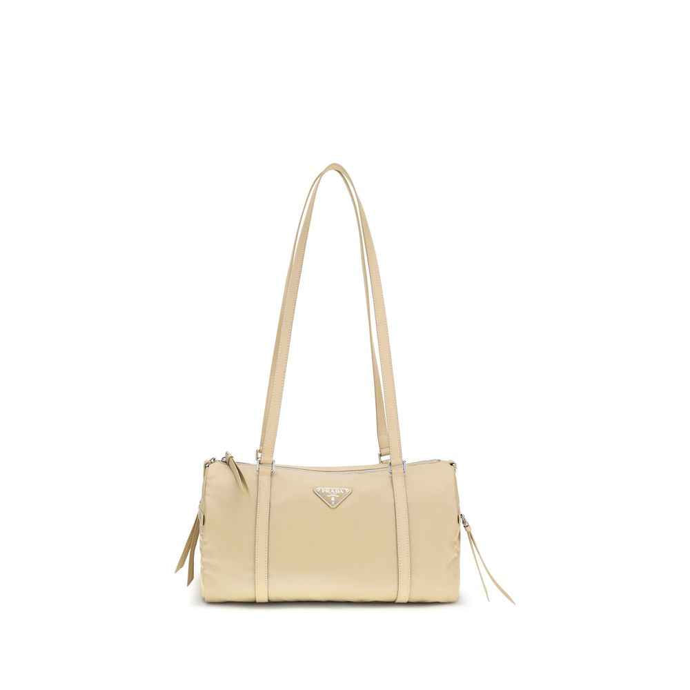 Prada beige polyamide handbag with long shoulder straps, front view