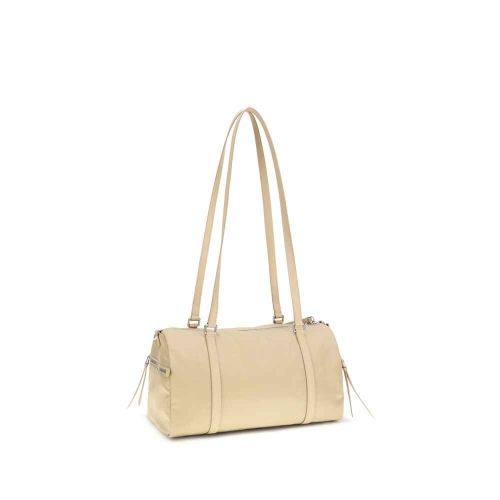 Prada beige polyamide handbag, shoulder bag with top zipper front view