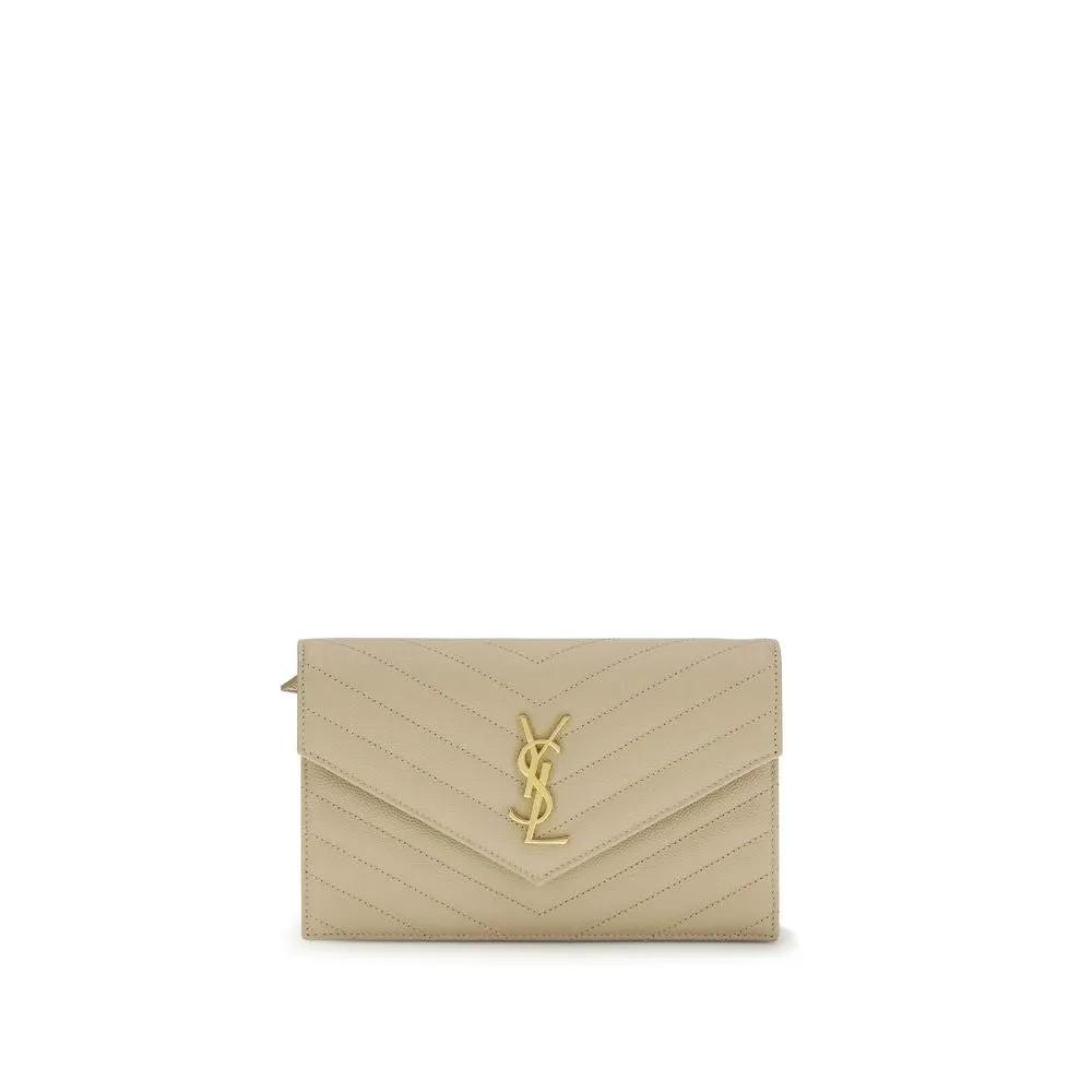 Saint Laurent The Cassandre Mini Shoulder Bag, beige leather, gold YSL logo, front view