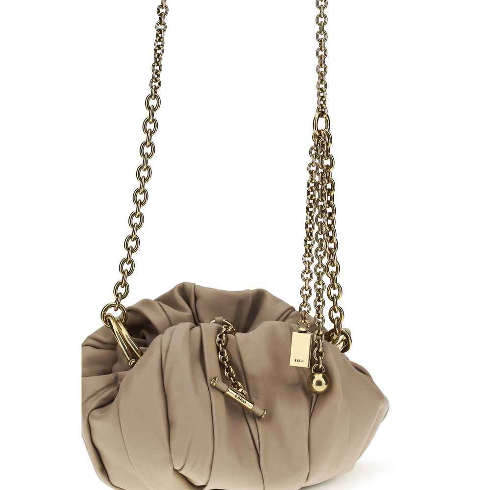 Chloé Ovis Aries Aries shoulder bag, beige lamb leather, gold chain, front view