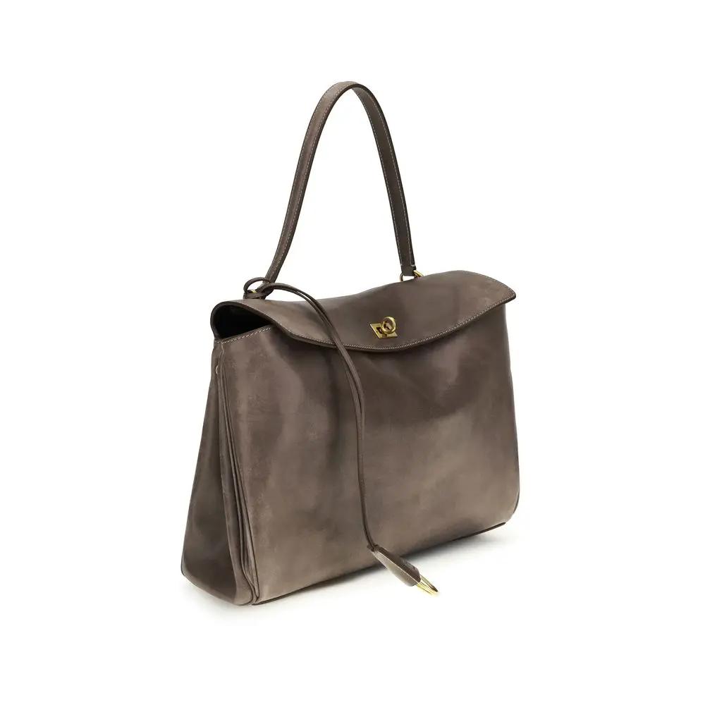 Balenciaga Aries Ovis Aries lamb leather gray shoulder bag, front view.