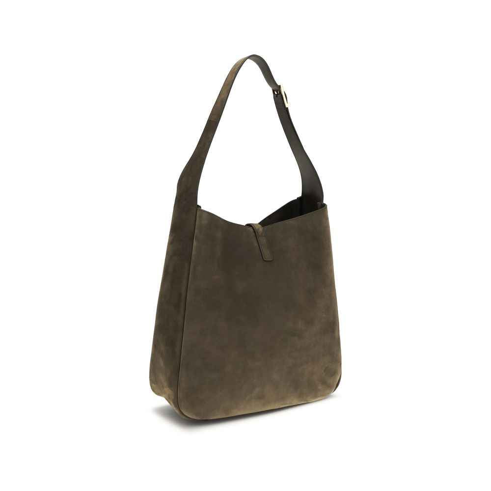 Saint Laurent Bos Taurus shoulder bag, taupe calf leather, three-quarter view