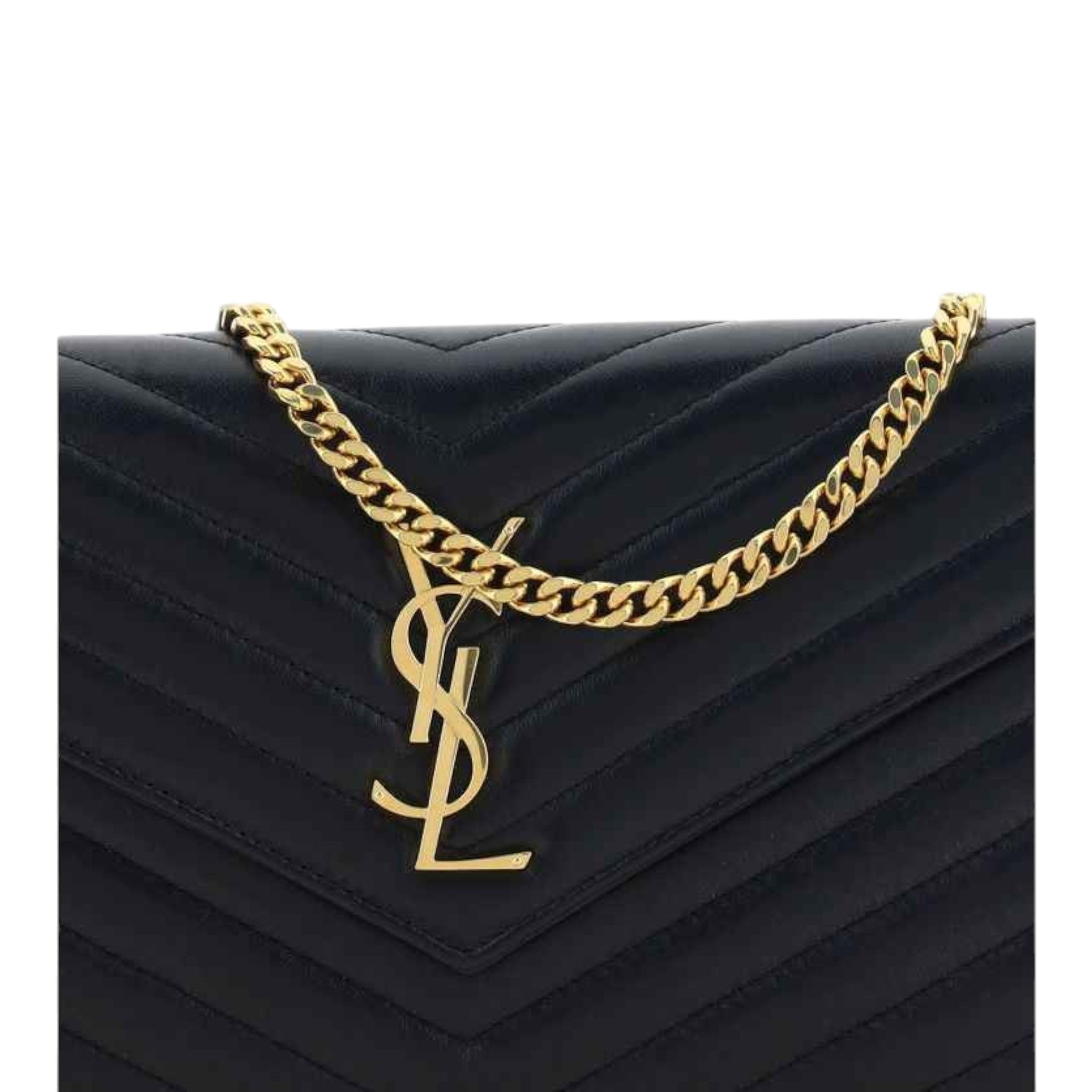 Saint Laurent Ovis Aries shoulder bag, black lambskin, chain strap, front view