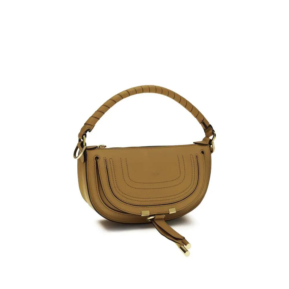 Chloé The Marcie Mini Shoulder Bag, tan leather with curved quilting, front view