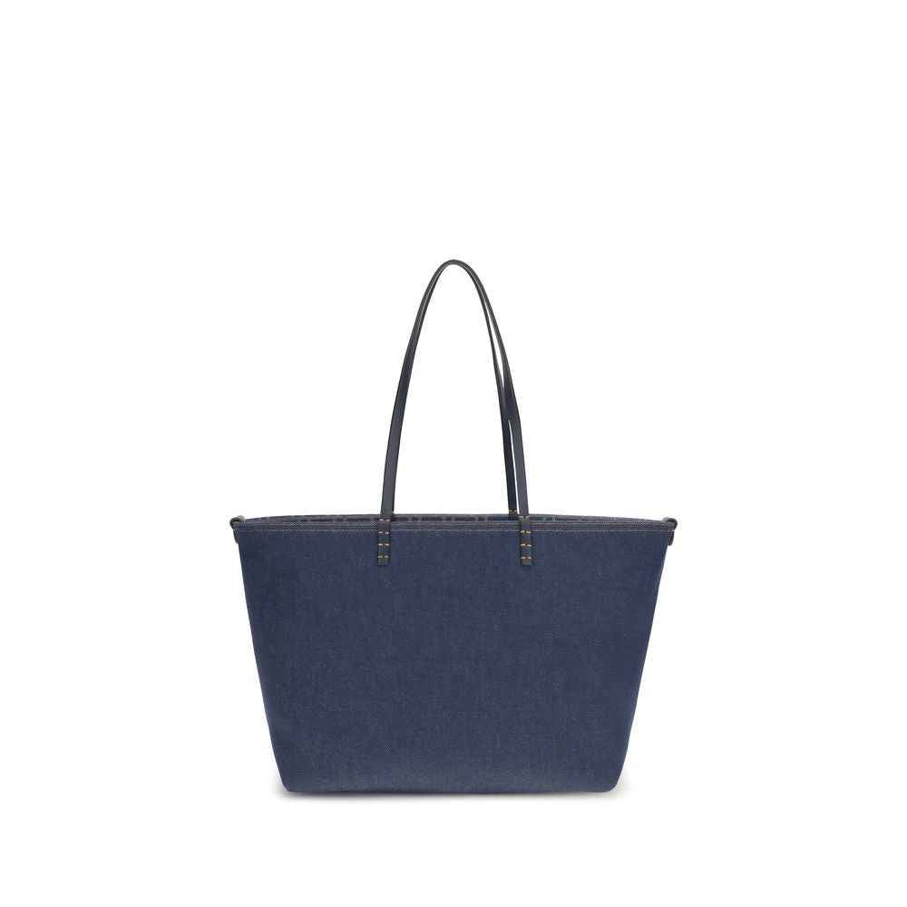 Fendi Blue Cotton Shoulder Bag, cotton, blue, shoulder bag, front view