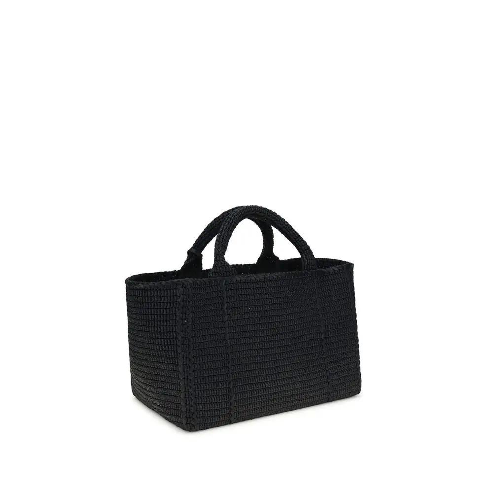 Prada Black Viscose Handbag woven small tote with short handles front view