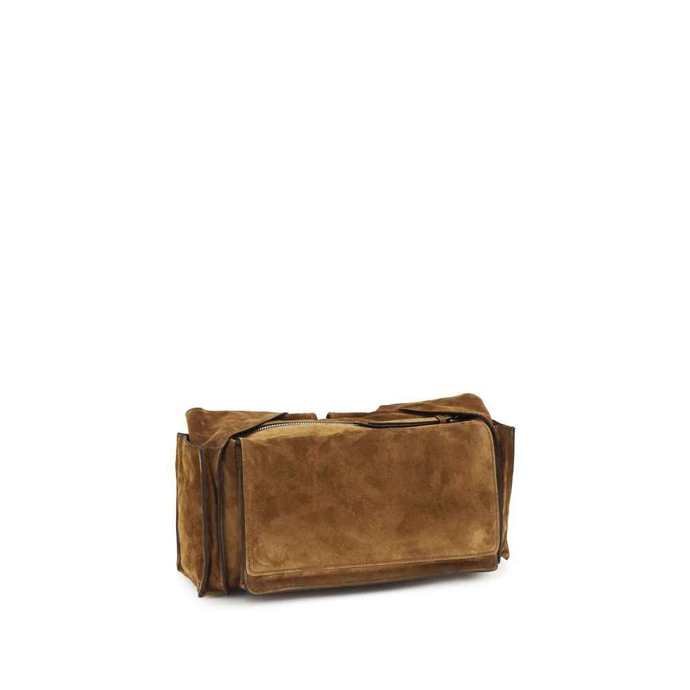 Miu Miu The Utilitaire suede brown shoulder bag, three-quarter front view