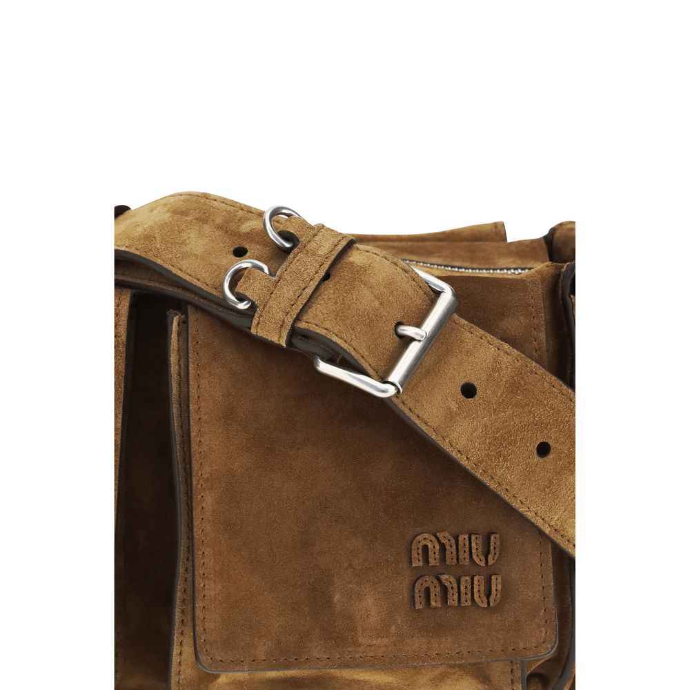 Miu Miu The Utilitaire suede brown shoulder bag front view