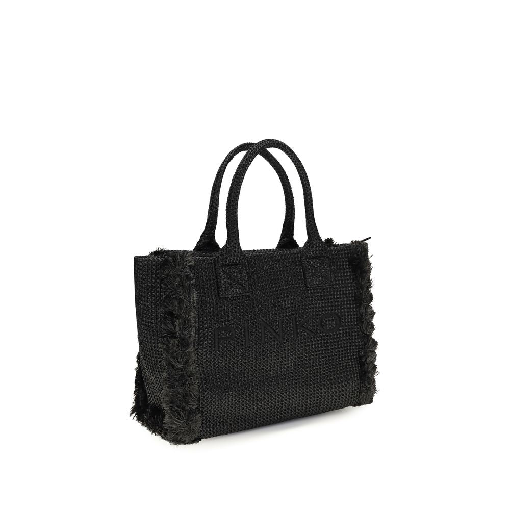 PINKO Raffia Black Shoulder Bag with fringed edges, front view