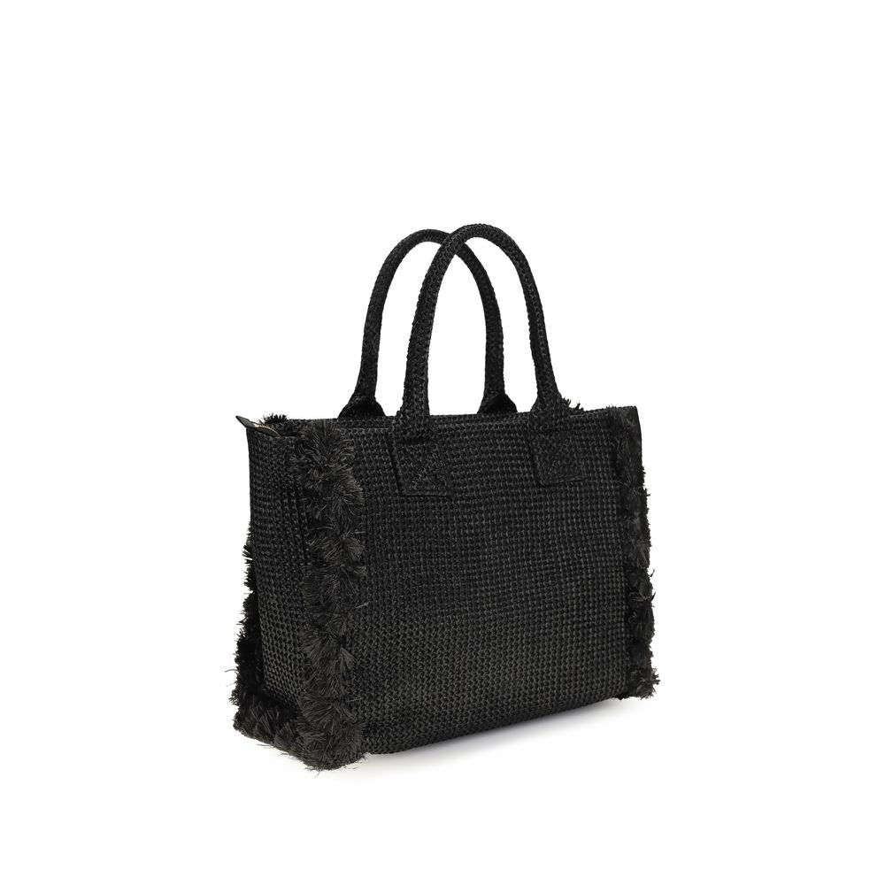 PINKO Raffia Shoulder Bag Black fringe side view