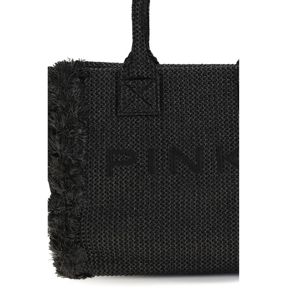 PINKO Black Raffia Shoulder Bag raffia texture, black color, front view